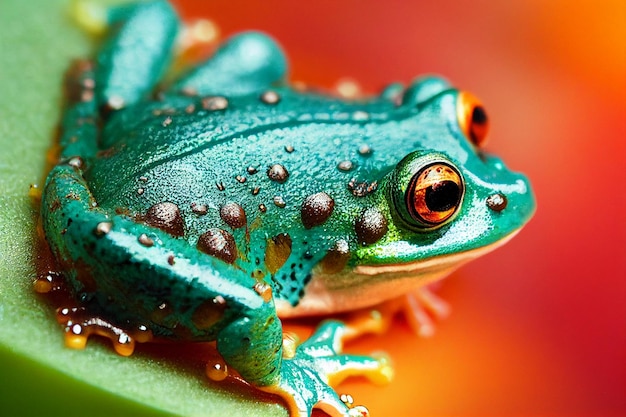 Grüner Frosch sitzt auf einem generativen Blatt