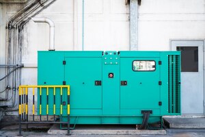 Foto grüner hilfsdieselgenerator für den notstromausfall in der fabrik