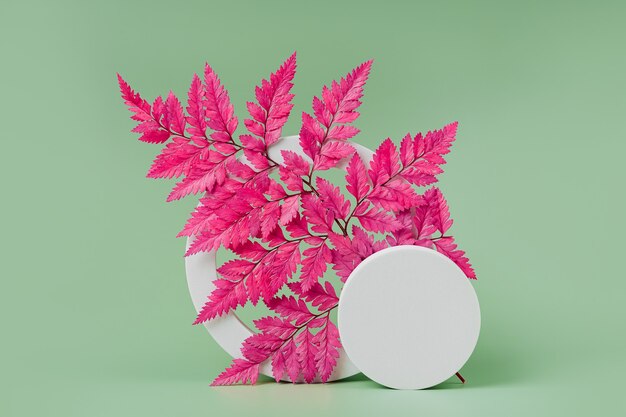 Grüner Hintergrund mit rosa Blatt für Branding und Verpackungspräsentation