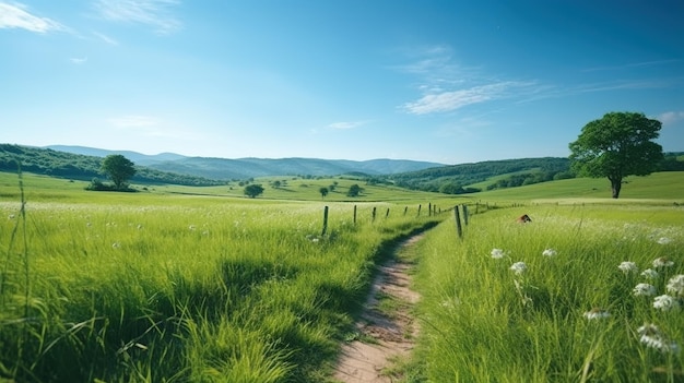 Grüner Hintergrund unter blauem Himmel