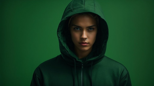 Foto grüner hoodie auf grünem hintergrund