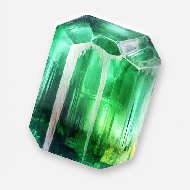 Grüner Kristall auf weißem Hintergrund, 3D-Illustration, quadratisch