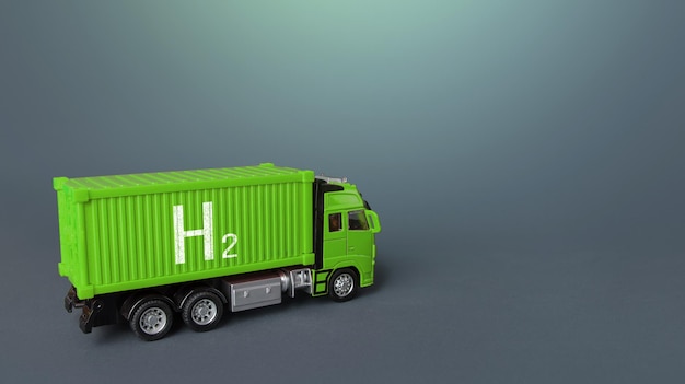 Foto grüner lastwagen mit wasserstoff-brennstoffzellen innovative grüne technologien in der transportindustrie