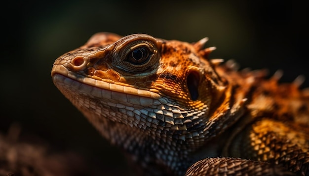 Grüner Leguan kriecht auf Ast im Wald, der von KI erzeugt wird