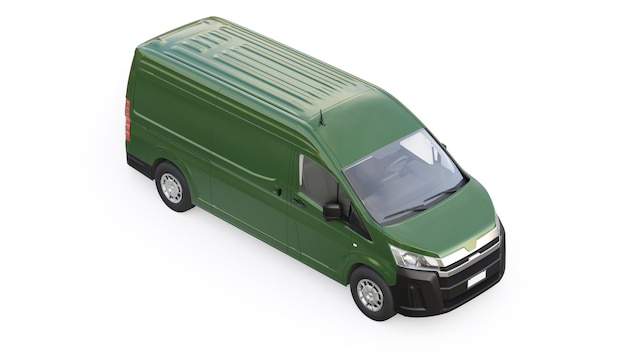 Grüner Lieferwagen für den Transport kleiner Lasten in der Stadt auf weißem Hintergrund Leerer Körper für Ihr Design 3D-Darstellung