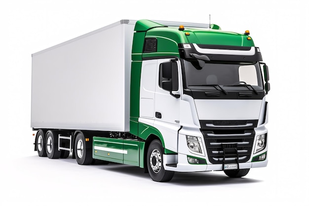 Grüner LKW-Lastkraftwagen auf weißem Hintergrund