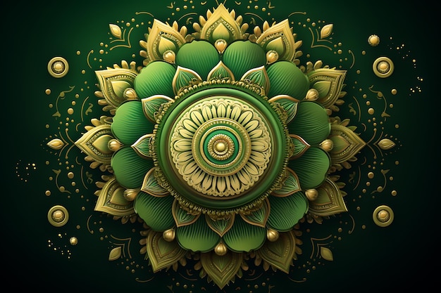 Grüner Mandala-Hintergrund mit goldenen Details