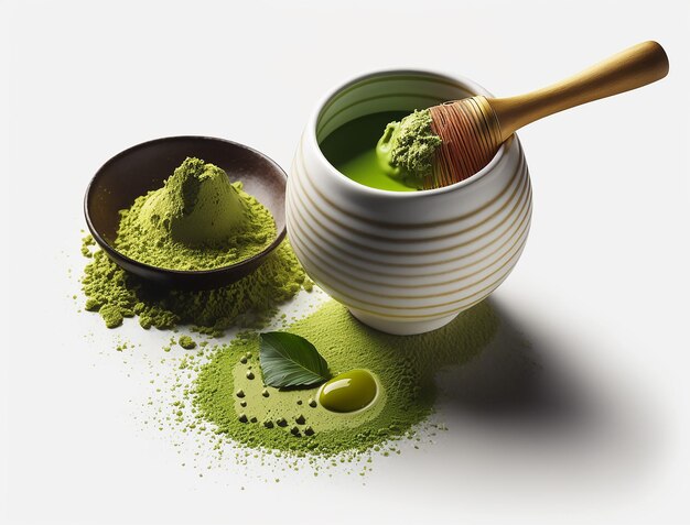 Grüner Matcha-Tee fängt die kulinarische Kunst einer lebendigen und erfrischenden Teekultur ein, geschaffen mit generativer KI