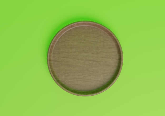 Grüner, minimaler, einfacher Produktständer aus Holz, Draufsicht, flache Lage oben für Naturprodukte