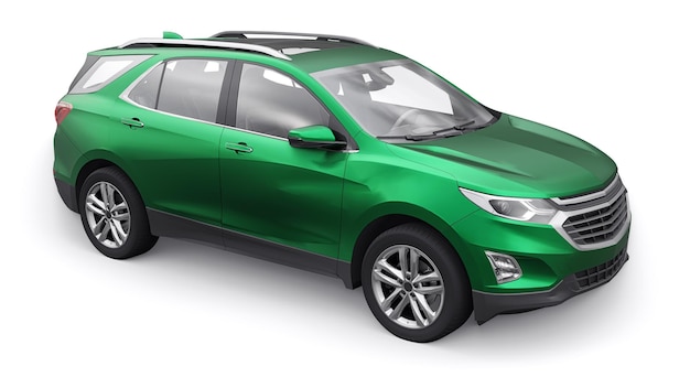 Grüner mittelgroßer City-SUV für eine Familie auf weißem Hintergrund 3D-Rendering