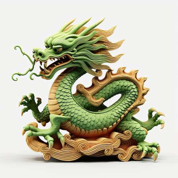 Grüner östlicher Drache aus Holz, Symbol der asiatischen Traditionen des chinesischen Neujahrs