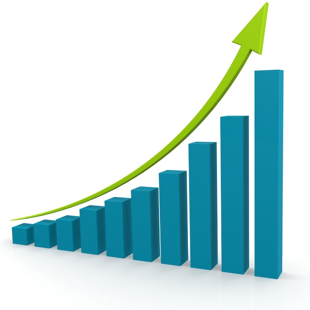 Grüner Pfeil auf blauem Diagramm