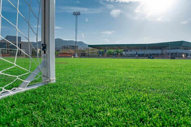 Grüner Rasen auf dem Fußballplatz