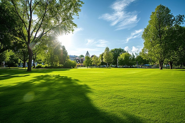 Grüner Rasen im städtischen öffentlichen Park