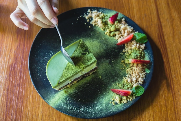 Foto grüner tee eiscremekuchen matcha