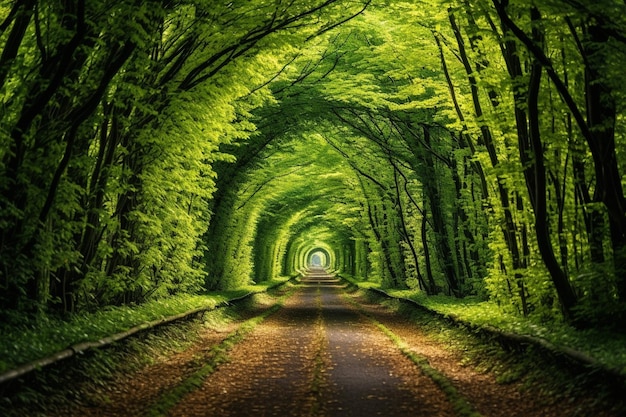 Foto grüner tunnel der bäume im wald tunnel der liebe klevan ukraine