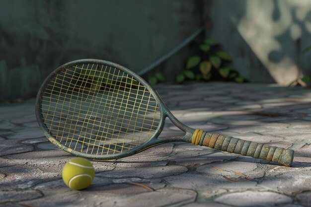 Foto grüner und gelber schläger ein gelber tennisball abenteuersport