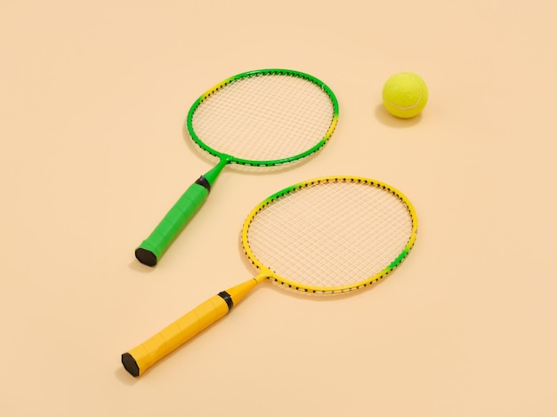 Grüner und gelber Schläger Ein gelber Tennisball Abenteuersport