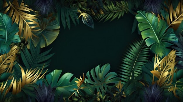 Grüner und goldener Luxus-Hintergrund mit tropischen Blättern Illustration AI GenerativexD