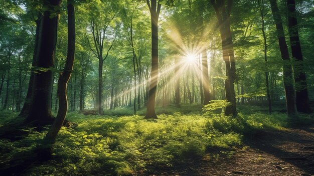 Grüner Wald mit wunderschönen Bäumen