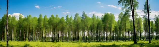 grüner Wald vor dem blauen Himmel, Panoramalandschaft