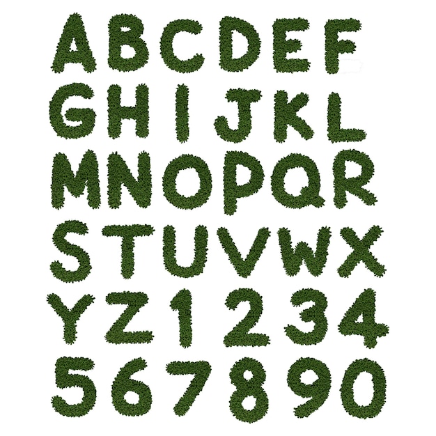 Foto grünes alphabet a bis z auf weißem hintergrund