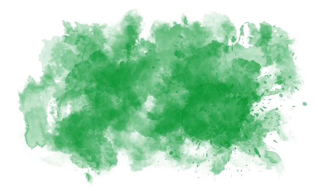 Grünes Aquarell auf weißem Hintergrund Die Farbe, die auf dem Papier spritzt
