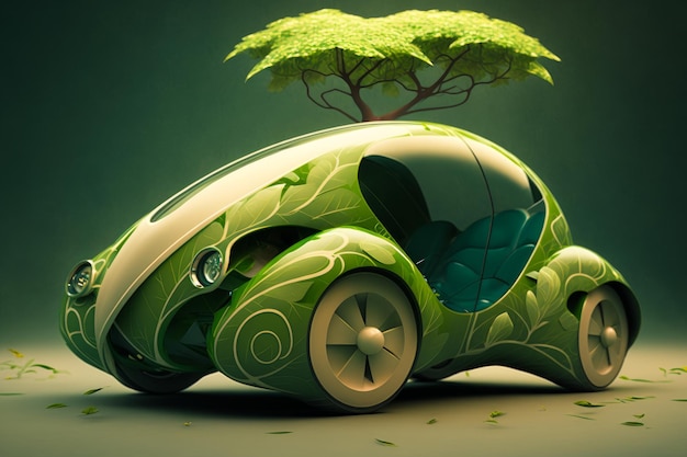 Grünes Auto, aus dem ein Baum wächst Generative KI