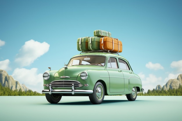 Grünes Auto mit Gepäck bereit für den Sommer Generative KI