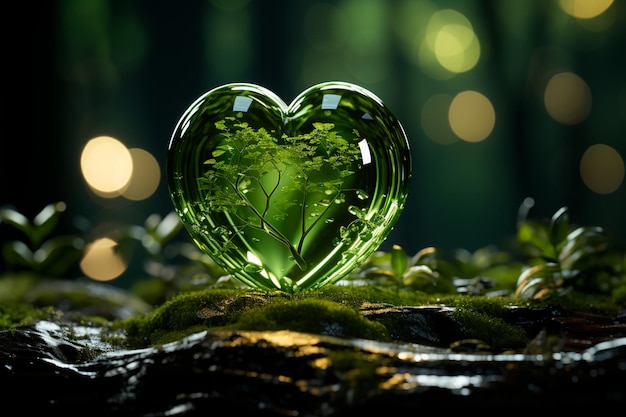 Grünes Blatt in Form eines Herzens auf Naturhintergrund