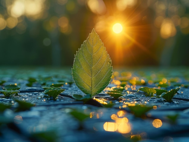 Grünes Blatt ist über einem Solarpanel Makro Nahaufnahme Konzept der nachhaltigen Energie und Natur ai erzeugt