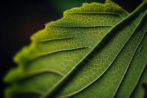 Grünes Blatt mit Adern Makrofotografie AIGenerated