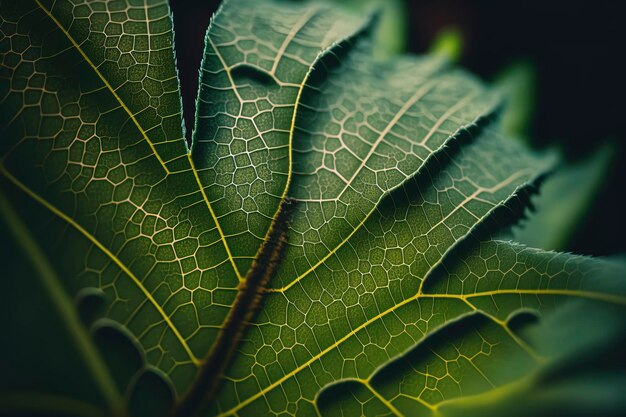 Grünes Blatt mit Adern Makrofotografie AIGenerated