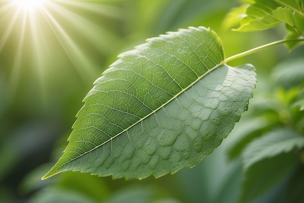 Grünes Blatt Natur auf verschwommenem Grünen Hintergrund Schöne Blatttextur im Sonnenlicht Natürlicher Hintergrund Nahaufnahme von Makro mit Kopierraum für Text