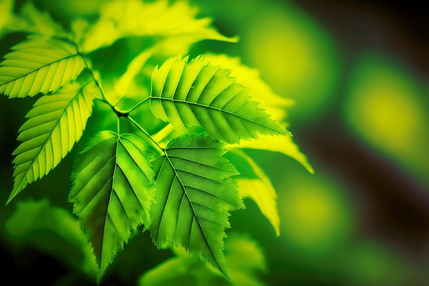 Grünes Blatt unscharfer Hintergrund mit hellgrünen Baumblättern