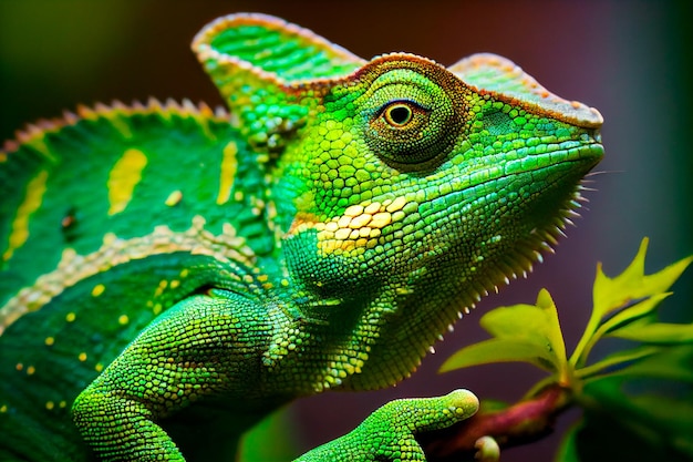 Grünes Chamäleon im Wald Generative KI