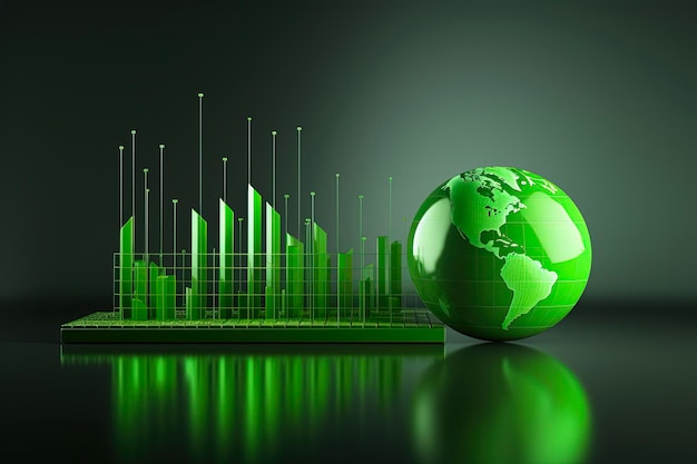 Grünes Diagramm mit 3D-Globus und abstraktem Hintergrund Geschäftsrechnungswesen Erfolgskonzept mit Grün