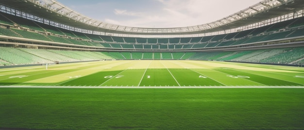 grünes feld im stadion des amerikanischen fußballs bereit für spiel im mittelfeld