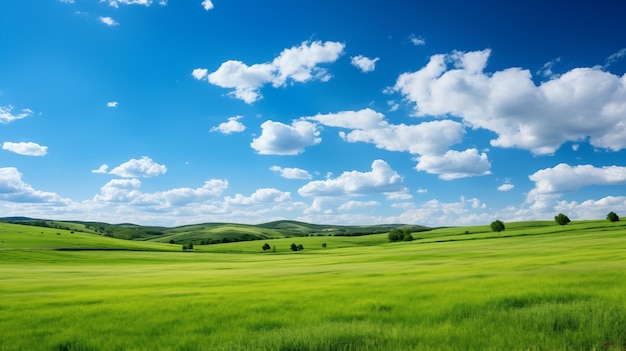 grünes Feld und blauer Himmel, Feld und Wolken