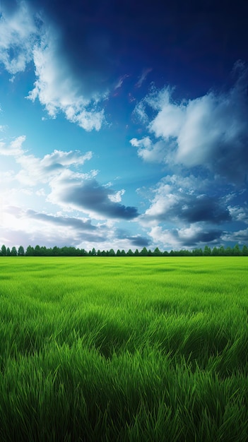 Grünes Feld unter blauem Himmel