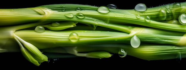 Grünes Gemüse mit Wassertropfen darauf