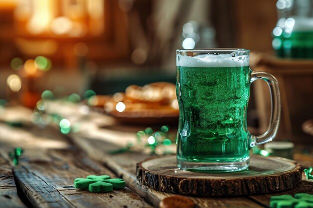 Foto grünes getränk mit kleeblatt für die st. patrick's day party