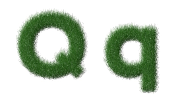 Foto grünes gras beschriftet q auf einem weißen hintergrund