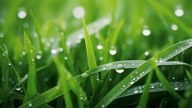 Grünes Gras in der Natur mit Regentropfen frisches grünes Gras