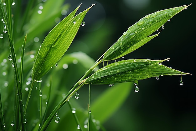 grünes Gras mit Wassertropfen darauf