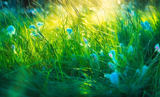 Grünes Gras und Sonnenlicht im Hintergrund