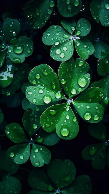 Grünes Kleeblatt mit Wassertropfen für einen natürlichen Hintergrund zum glücklichen St. Patrick's Day