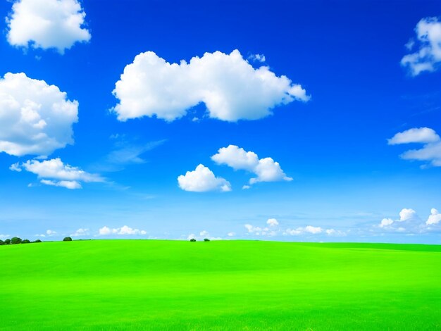 Grünes Land, blauer Himmel, weißer Wolkenlandschaftshintergrund