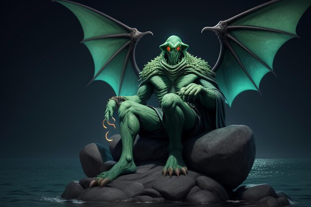 Grünes Monster mit einem Paar Flügeln, gefährliches Tier, Hintergrundillustration