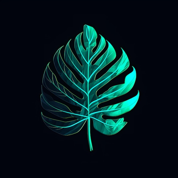 Grünes Monstera-Blatt auf schwarzem Hintergrund isolierte generative KI